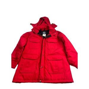 Woolrich Woman Quilted Lined Red Parka/ Rain Jacket Winter Coat Sz Large Hood